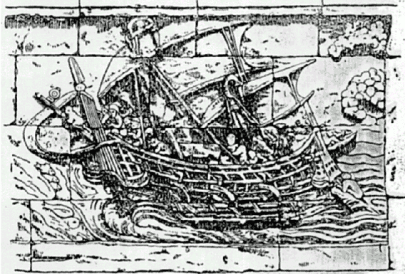 Барельеф судна на стенах храма Боробудур. VII—VIII вв. Остров Ява
