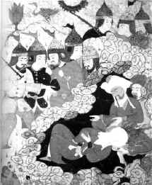 Мухаммад и Абу Бакр в пещере. Миниатюра XV в.