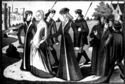 Жанну д'Арк приводят к Карлу VII. Миниатюра XV в.
