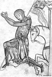 Крестоносец в момент принесения присяги на верность. Рисунок. Англия. Около 1250 г.