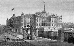Вид Михайловского замка со стороны Летнего сада. С гравюры Патерсона. 1801 г.