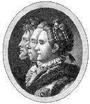 Екатерина II, Павел I и Александр I в медальоне. С редкой гравюры Больдта