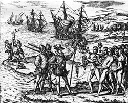 Первая встреча экспедиции Колумба с индейцами в Вест-Индии. 1492 г.