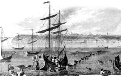 Разгрузка корабля у новороссийского берега. Гравюра начала XIX в.