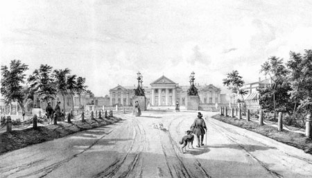Господский дом со стороны Влахернского проспекта. С литографии по рисунку Ж.Н. Рауха. 1841 г.