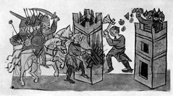 Военные действия под Черниговом. Миниатюра из Радзивилловской летописи