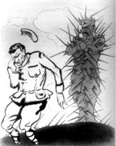 «Позднее разочарование. Керенский напуган им же вызванной корниловщиной». Карикатура из журнала «Бич»