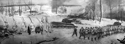 Контрнаступление советских войск под Москвой в декабре 1941 г. 1995 г. 10x33 м. ФГУК «ЦМ ВОВ»