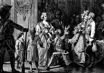 Екатерина II жалует руку для поцелуя. Сцена во время пира у князя Потёмкина в Таврическом дворце. 28 апреля 1791 г.