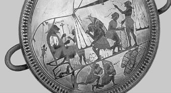 Чаша с изображением сцены торговли спартанцев в Северной Африке. Около 560 г. до н.э.