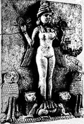 Богиня смерти Эрешкигаль в окружении слуг — духов зла