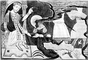 Император Михаил III приказывает Кириллу идти в Моравию. Фреска храма Св. Климента в Риме