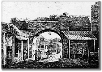 Западные ворота Фессалоник. Славяне, мирно жившие в пригороде, входили через них в город. Эстамп начала XIX в.
