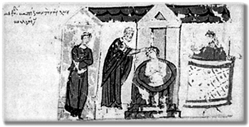 Крещение членов болгарского царского дома в Преславе. Миниатюра из «Хроники» Иоанна Скилицы